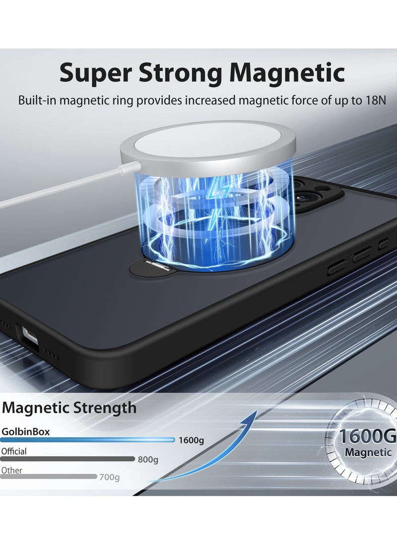 تونجيت جراب هاتف مغناطيسي لجهاز iPhone 14 بتصميم حامل غير مرئي دوار بزاوية 360°، هيكل كامل مقاوم للصدمات والسقوط، جراب حماية شفاف عالي المتانة، متوافق تمامًا مع MagSafe، باللون الأسود.  - Image 3
