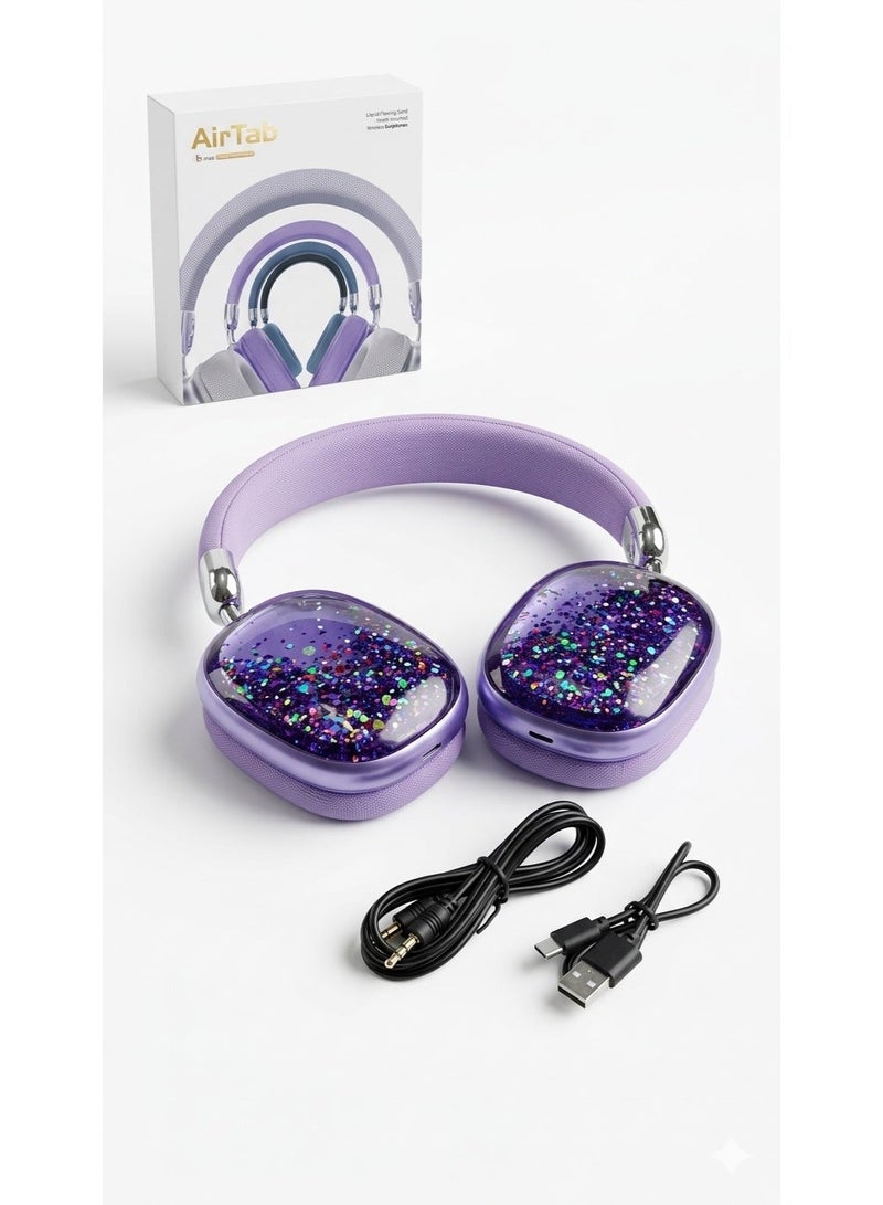 إيرتاب AirTab M8 Liquid Flowing Sand Wireless Headphones – Bluetooth 5.3 Over-Ear Headset with RGB Glitter Effect - Image 3