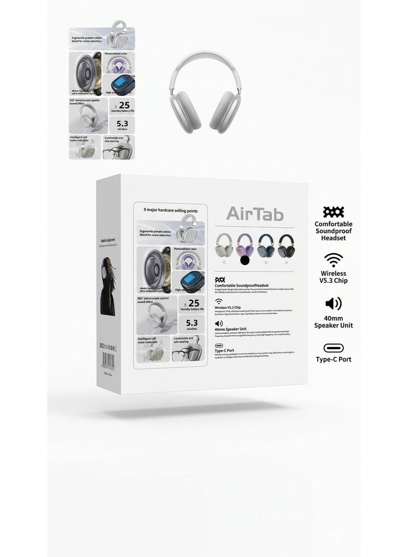 إيرتاب AirTab M8 Liquid Flowing Sand Wireless Headphones – Bluetooth 5.3 Over-Ear Headset with RGB Glitter Effect - Image 2