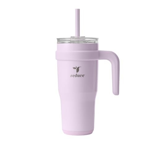 REDUCE 24 oz Stainless Steel Tumbler with Handle - Dual-Wall Vacuum Insulated Travel Mug, Sweat-Proof Lid & Reusable Straw - Keeps Drinks Cold for 24 Hrs, Fits Cupholders, Dishwasher Safe - Lilac Bud - Image 1