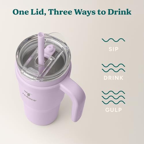 REDUCE 24 oz Stainless Steel Tumbler with Handle - Dual-Wall Vacuum Insulated Travel Mug, Sweat-Proof Lid & Reusable Straw - Keeps Drinks Cold for 24 Hrs, Fits Cupholders, Dishwasher Safe - Lilac Bud - Image 5