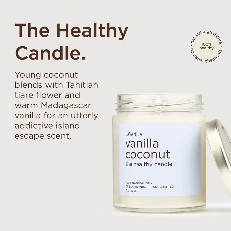 Lavanila Vanilla Coconut Scented Natural Soy Candle (2-Pack) - Handcrafted, Clean Burning 50 Hour Burn Time, 7 oz Each - Image 3