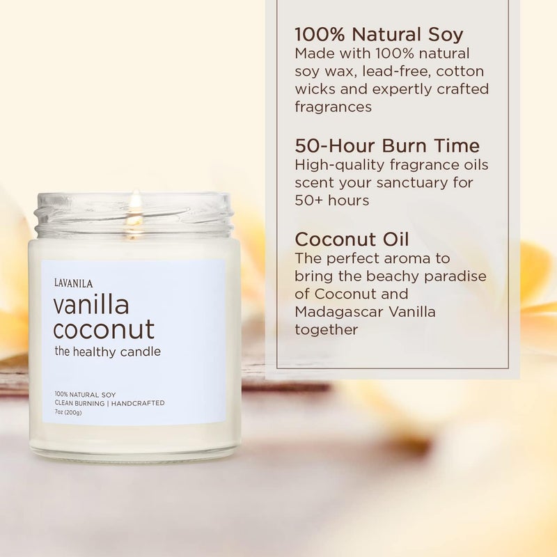 Lavanila Vanilla Coconut Scented Natural Soy Candle (2-Pack) - Handcrafted, Clean Burning 50 Hour Burn Time, 7 oz Each - Image 4