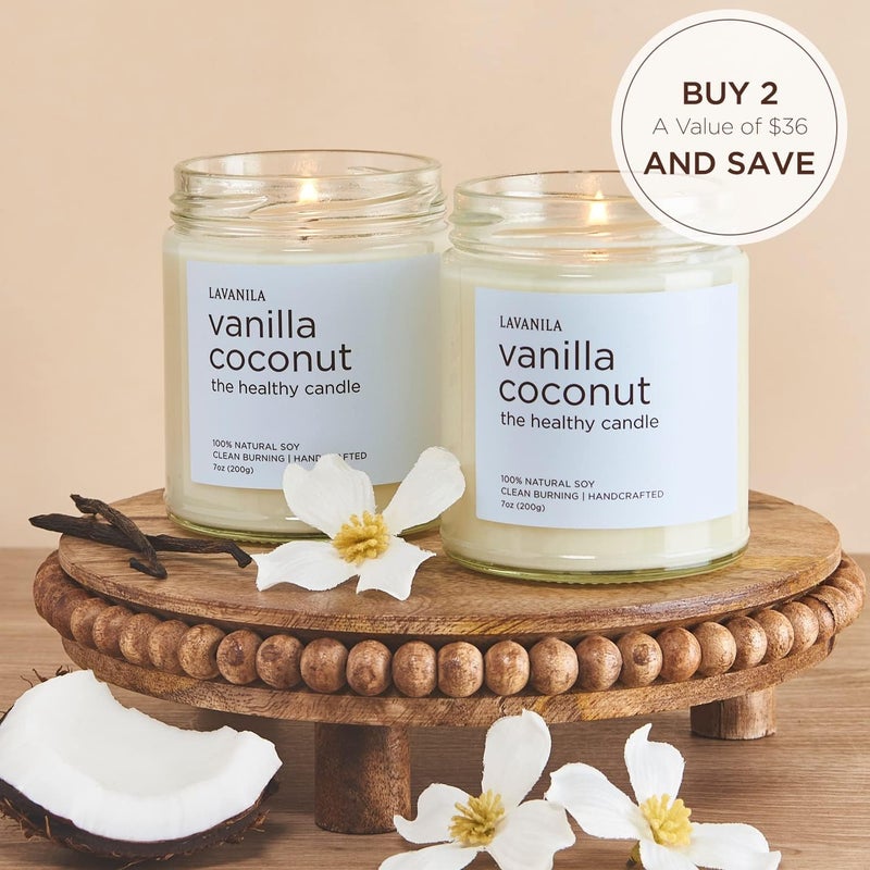 Lavanila Vanilla Coconut Scented Natural Soy Candle (2-Pack) - Handcrafted, Clean Burning 50 Hour Burn Time, 7 oz Each - Image 2