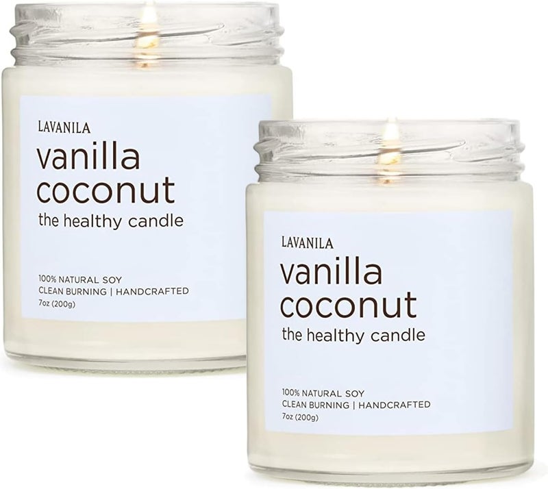 Lavanila Vanilla Coconut Scented Natural Soy Candle (2-Pack) - Handcrafted, Clean Burning 50 Hour Burn Time, 7 oz Each - Image 1