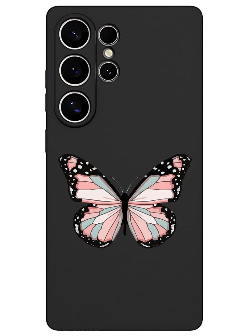 Theodor Protective Slim Fit Case Liquid Silicone Cover with Full Body Protection Anti-Scratch Shockproof Case For Samsung Galaxy S25 Ultra (Black) - Butterfly-01 - Image 1