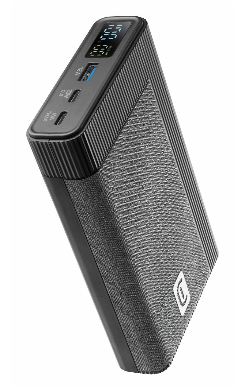 Cellularline Rocket 20000 Power Bank 20000mAh, 65W USB-C Power Delivery Fast Charger for Laptops, Tablets & Smartphones, 3 Ports with LCD Display – Black - Image 1