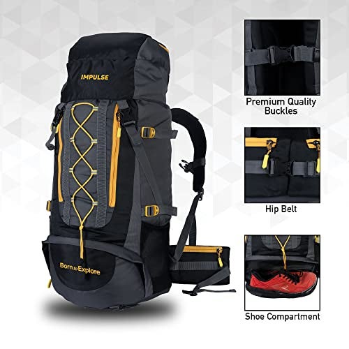 Impulse Loops 6 Compartment Rucksack Bags 75 Litres Travel Bag For Men Tourist Bag For Travel Backpack For Hiking Trekking Bag For Men Camping With 1 Year Warranty(Black) - Image 3