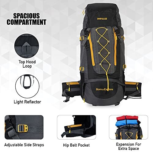 Impulse Loops 6 Compartment Rucksack Bags 75 Litres Travel Bag For Men Tourist Bag For Travel Backpack For Hiking Trekking Bag For Men Camping With 1 Year Warranty(Black) - Image 2