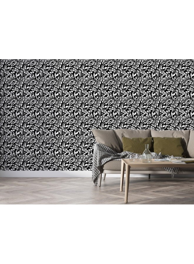 Home Gallery Seamless Black Leaves Pattern  Fabric Wallpaper Covers An Area ​​Up To 4.2Mx3M With Adhesive  And Smoothing Tool  - Image 2