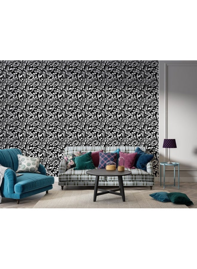Home Gallery Seamless Black Leaves Pattern  Fabric Wallpaper Covers An Area ​​Up To 4.2Mx3M With Adhesive  And Smoothing Tool  - Image 1