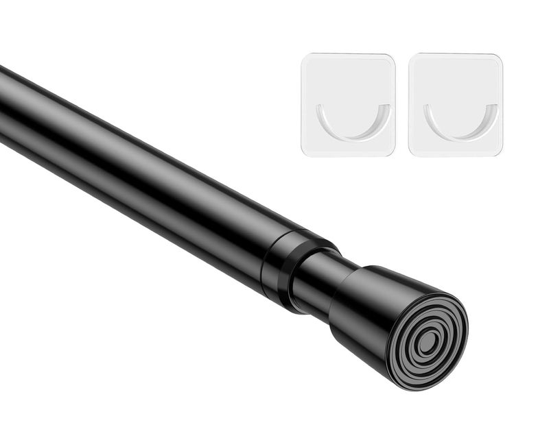 MEXAU 1Pack Spring Tension Curtain Rod 26-39 inch Black Adjustable Spring Rod Extendable Tension Rod For Kitchen, Bathroom, Window, Bookshelf, Closet - Image 1