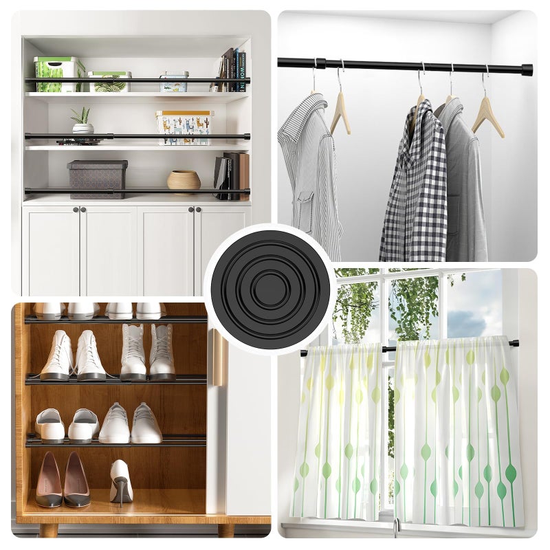 MEXAU 1Pack Spring Tension Curtain Rod 26-39 inch Black Adjustable Spring Rod Extendable Tension Rod For Kitchen, Bathroom, Window, Bookshelf, Closet - Image 3
