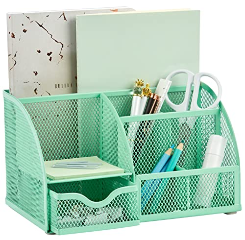 Annova Mesh Desk Organizer Office with 7 Compartments + Drawer/Desk Tidy Candy/Pen Holder/Multifunctional Organizer (Green23) - Image 1