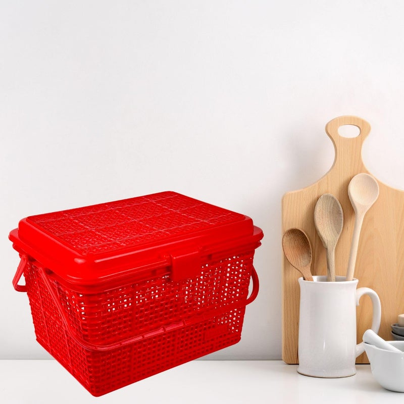 Go Hooked Multipurpose Picnic Storage Basket with Snap Lock Perfect for Outdoor, Travel, Grocery, Camping, and Home | Multipurpose Picnic Storage Organizer | Food Storage Basket -Red - Image 4