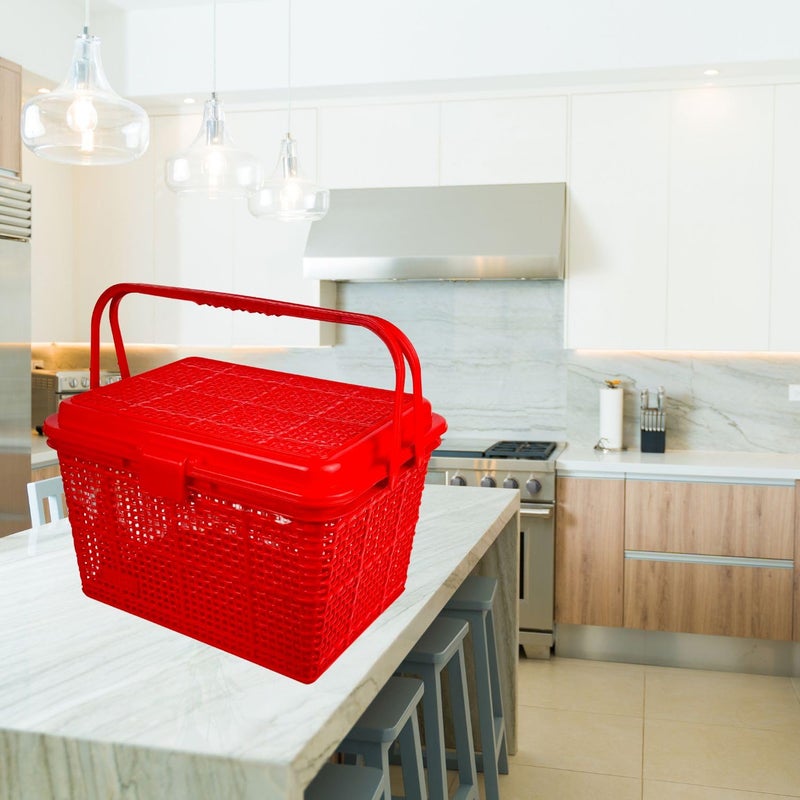 Go Hooked Multipurpose Picnic Storage Basket with Snap Lock Perfect for Outdoor, Travel, Grocery, Camping, and Home | Multipurpose Picnic Storage Organizer | Food Storage Basket -Red - Image 1