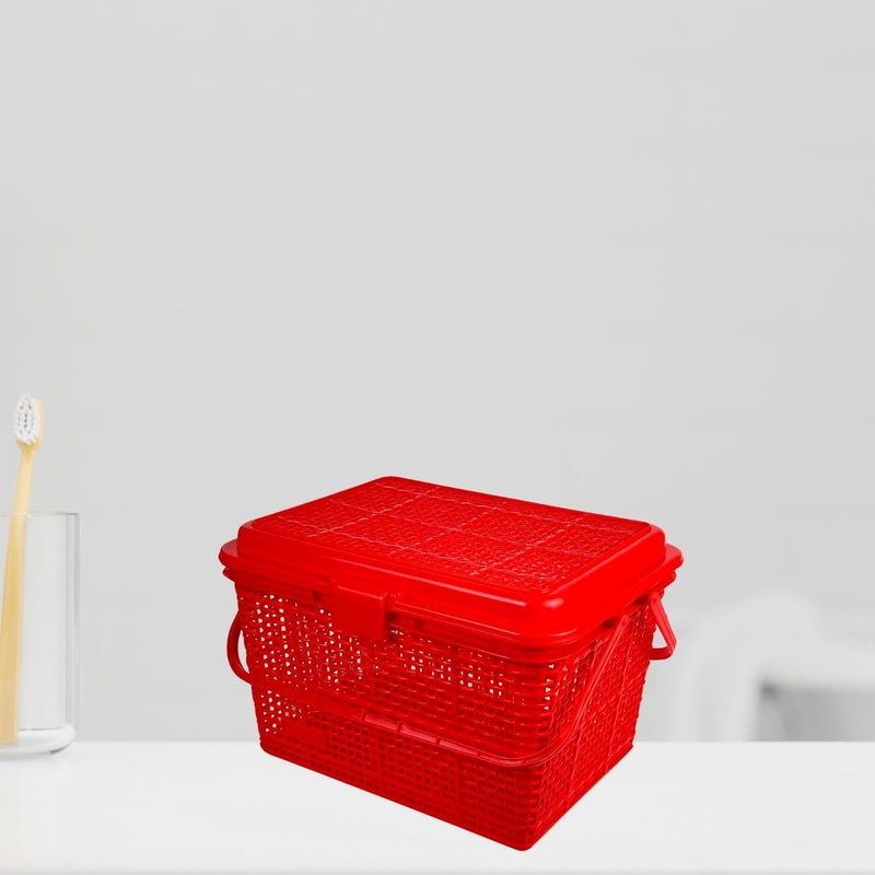 Go Hooked Multipurpose Picnic Storage Basket with Snap Lock Perfect for Outdoor, Travel, Grocery, Camping, and Home | Multipurpose Picnic Storage Organizer | Food Storage Basket -Red - Image 2