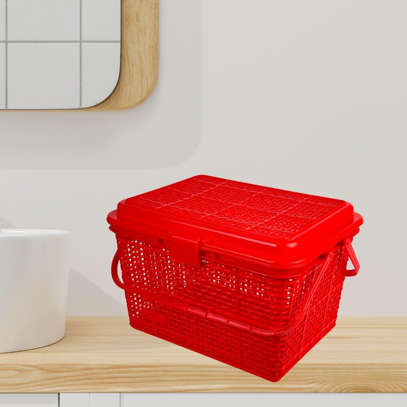 Go Hooked Multipurpose Picnic Storage Basket with Snap Lock Perfect for Outdoor, Travel, Grocery, Camping, and Home | Multipurpose Picnic Storage Organizer | Food Storage Basket -Red - Image 3