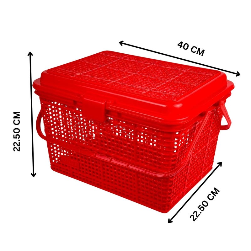 Go Hooked Multipurpose Picnic Storage Basket with Snap Lock Perfect for Outdoor, Travel, Grocery, Camping, and Home | Multipurpose Picnic Storage Organizer | Food Storage Basket -Red - Image 5