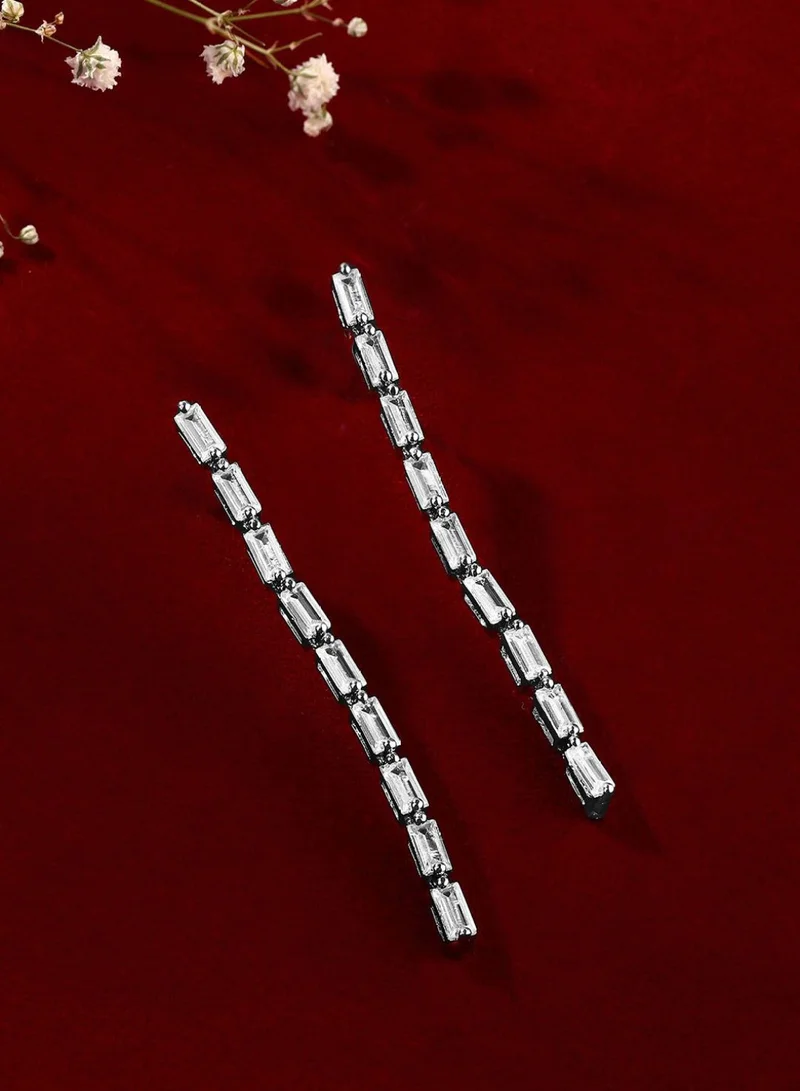 AD Stone Studded Contemporary Drop Earrings