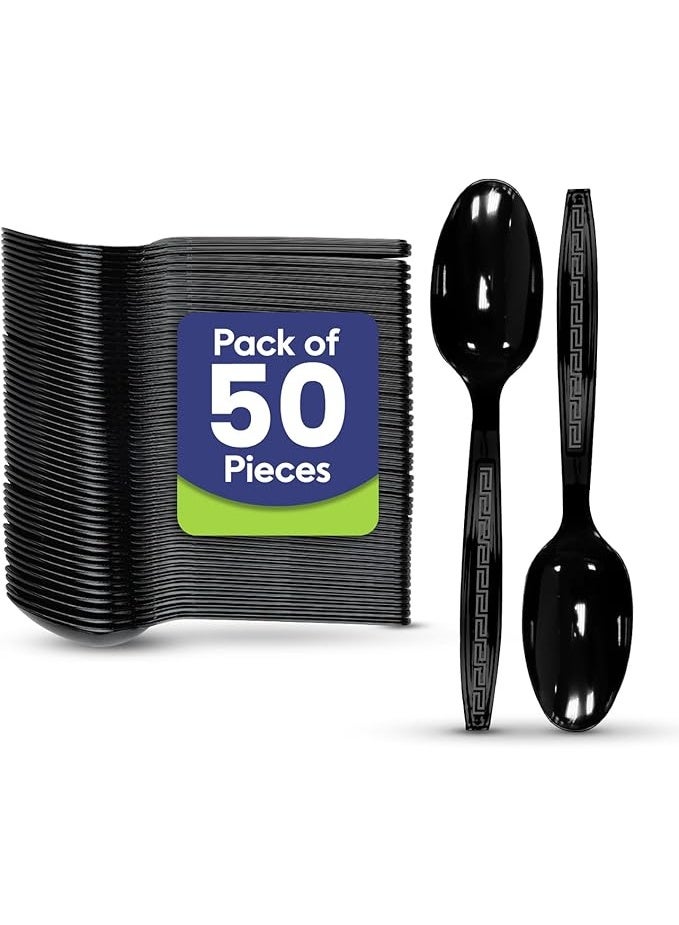 Lynacz Original 50 Pieces Black Plastic Spoon - Heavyweight Reusable Spoon, Heavy Duty Black Cutlery - Plastic Utensils - Perfect for Dinner and Restaurants - Image 1