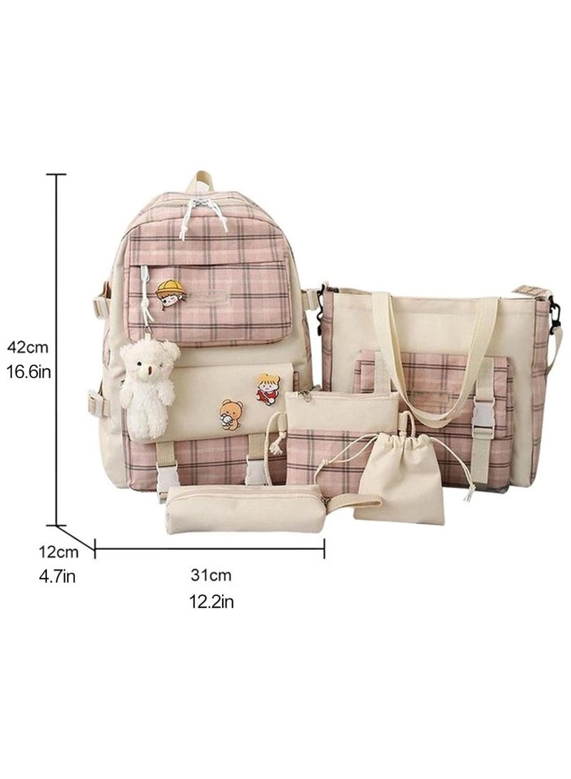 AUTOYSUR 5 Pcs Backpack Set,Kids Backpacks,School Bag for Kids,Back to School Book Bag Backpack for Teen,Cartoon Travel Backpack,Shoulder Bag,Handbag (Pink) - Image 4