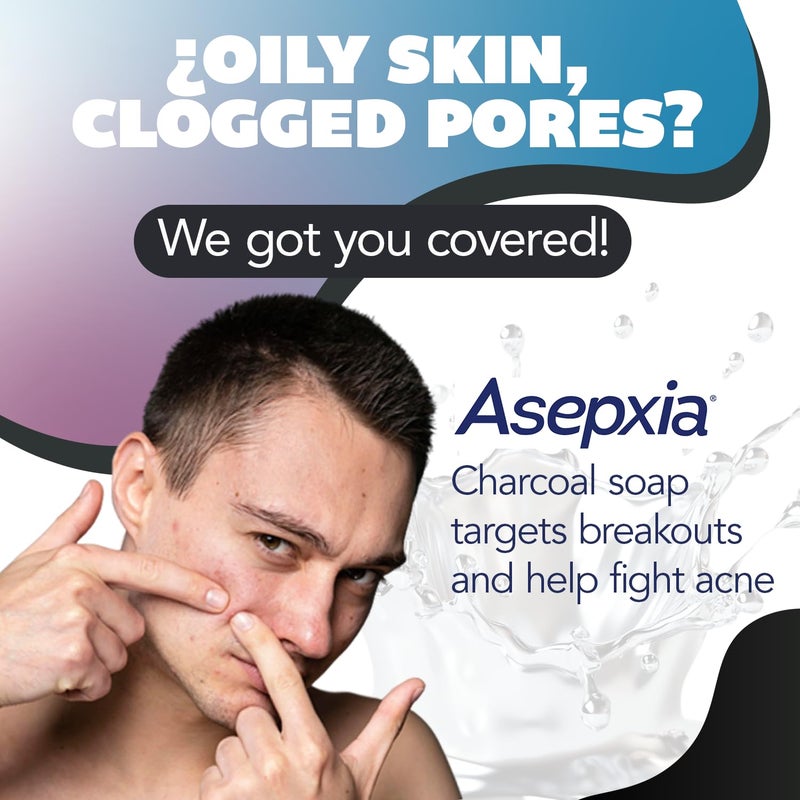 Asepxia Salicylic Acid & Activated Charcoal Bar Soap | Acne Treatment, Reduces Pimples & Blemishes, Deep Cleansing Facial Cleanser, Dries Out Acne, Prevents Breakouts, Face wash, 4 Oz, 5-Pack - Image 2