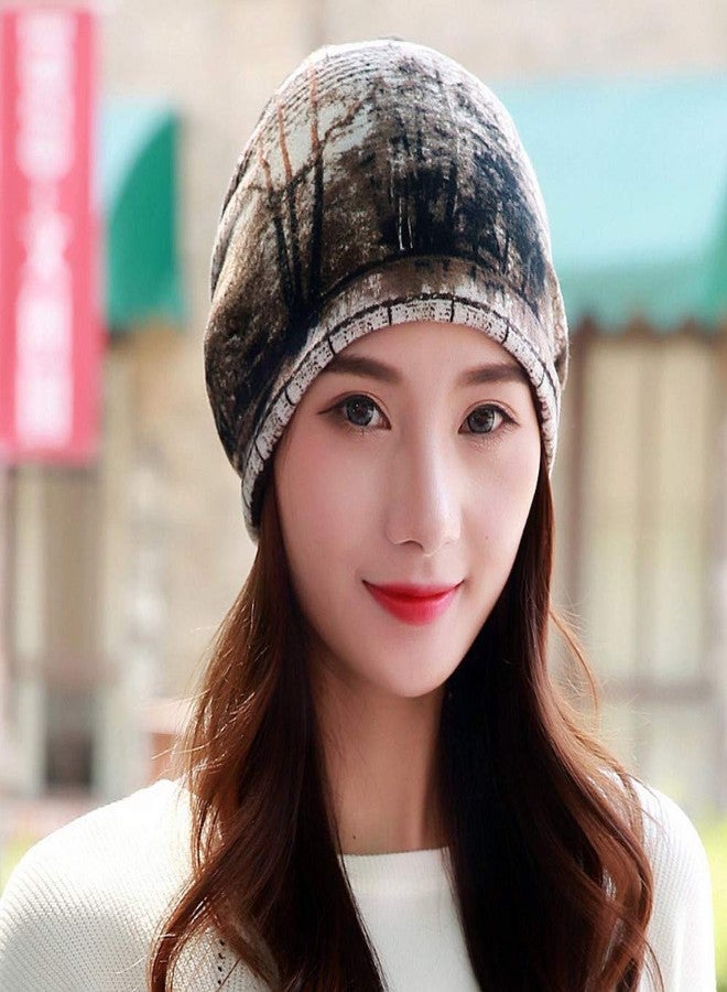 Alexvyan Brown Tree Design Ponytail Beanie Winter Cap Bandanas Headwear Crochet Knit Cap Skull Beanies Warm Caps Female Knitted Stylish Hat for Women's Girls & Ladies Fashion,Free Size - Image 3