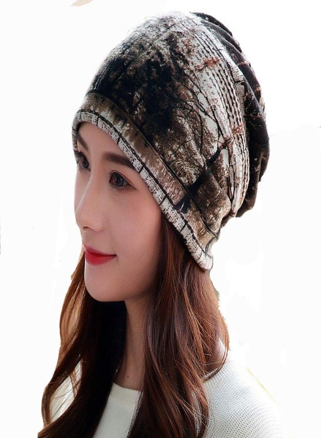 Alexvyan Brown Tree Design Ponytail Beanie Winter Cap Bandanas Headwear Crochet Knit Cap Skull Beanies Warm Caps Female Knitted Stylish Hat for Women's Girls & Ladies Fashion,Free Size - Image 1