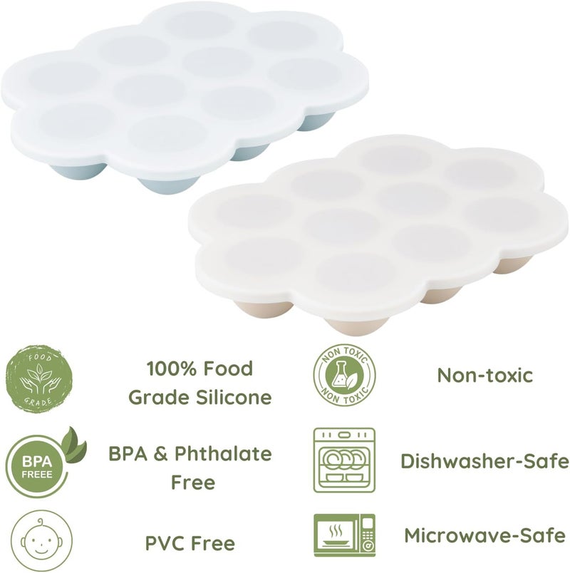PandaEar 2 Pack Baby Food Freezer Tray with Lids Silicone Baby Food Storage Container for Homemade Baby Food Fruit Purees and Breastmilk BlueTan - Image 4