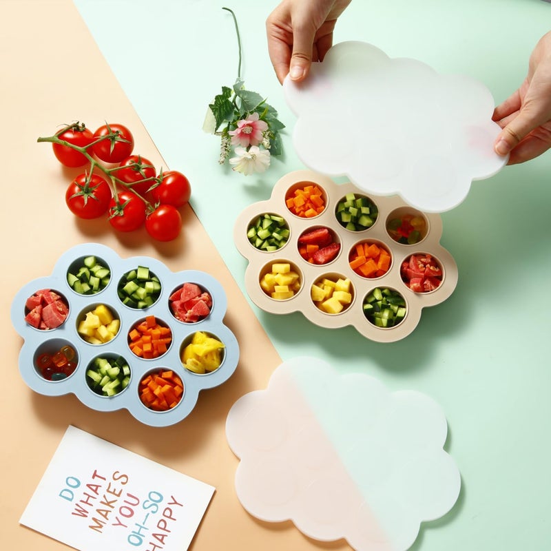 PandaEar 2 Pack Baby Food Freezer Tray with Lids Silicone Baby Food Storage Container for Homemade Baby Food Fruit Purees and Breastmilk BlueTan - Image 2