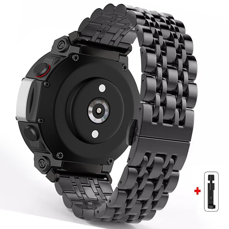 إيروريكس سوار ساعة Amazfit T-Rex 3 من الفولاذ المقاوم للصدأ مع مشبك فراشة وسبع حبات (أسود) - Image 1