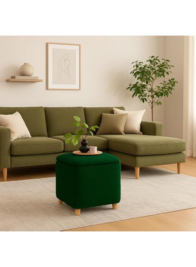 وسادة باندا – 45 × 45 × 50 سم (بما في ذلك أرجل خشبية بطول 5 سم) – قماش باندا، هيكل طاولة من الخشب الطبيعي – تصميم دائري عصري (أخضر) - Image 3