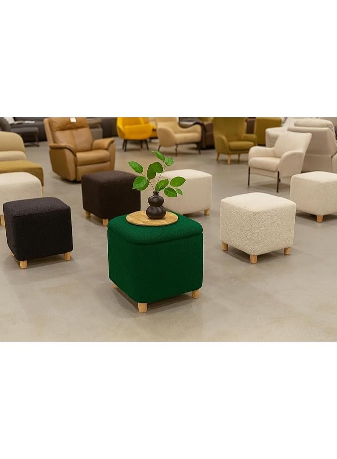 وسادة باندا – 45 × 45 × 50 سم (بما في ذلك أرجل خشبية بطول 5 سم) – قماش باندا، هيكل طاولة من الخشب الطبيعي – تصميم دائري عصري (أخضر) - Image 5