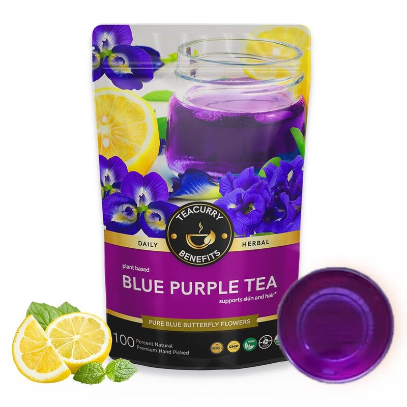 Teacurry Blue Purple Tea (200 gram) - Supports Skin Wellness and Hair Strength| | Flower Based, Caffeine Free Herbal Tea - Image 1