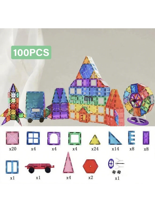 VTERLY 100 Piece Magnetic Building Blocks Set for Boys and Girls, Educational Magnetic Building Kit for Preschool, Stackable STEM Toys, Birthday Gifts for Toddlers, Ages 3-9+ - Image 5