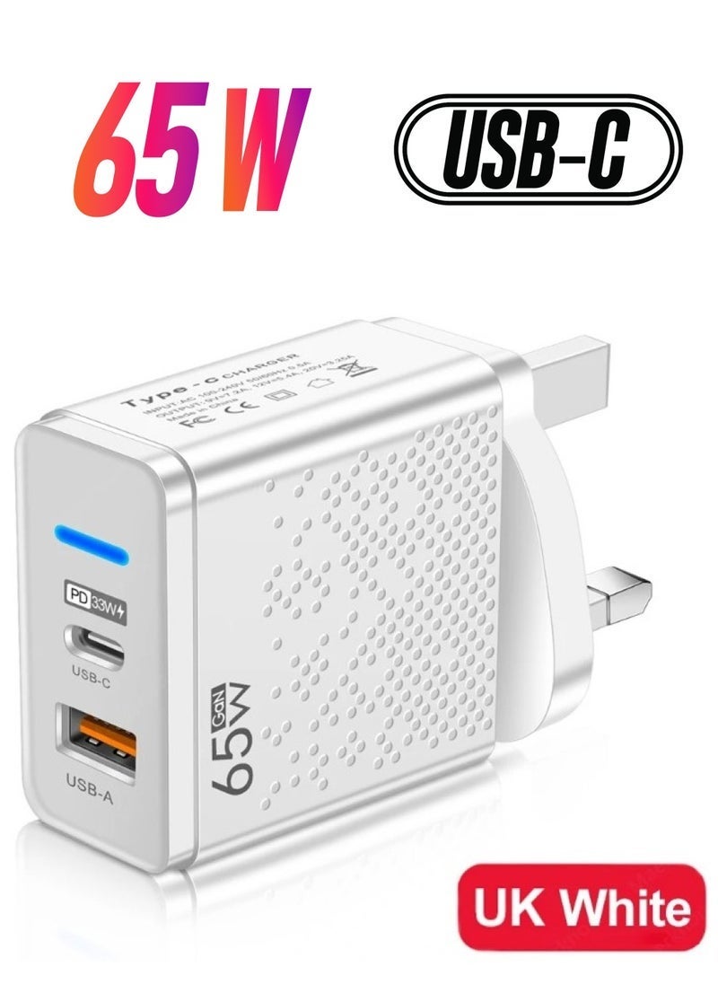 65W GaN Fast Charger – Dual-Port USB-C & USB-A Power Adapter Wall Plug – Compact PD Charging Block for Steam Deck, iPhone, iPad, OnePlus, Huawei, Lenovo, HP, Asus, Acer, Xiaomi, Samsung & More - Image 1