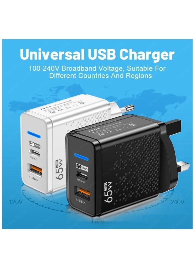 65W GaN Fast Charger – Dual-Port USB-C & USB-A Power Adapter Wall Plug – Compact PD Charging Block for Steam Deck, iPhone, iPad, OnePlus, Huawei, Lenovo, HP, Asus, Acer, Xiaomi, Samsung & More - Image 4