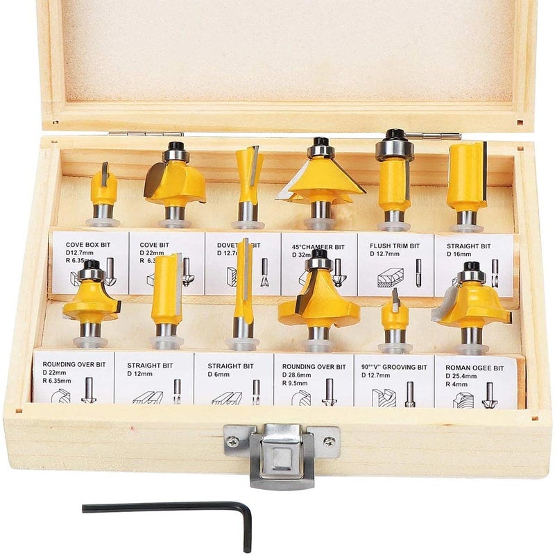 GSK Cut GSK Cut 12PCS 14635mm Router Bits Set Professional Shank Tungsten Carbide Router Bit Cutter Set with Wooden Case for Wood Milling Cutter Carbide Cutting Wood Tool  - Image 2