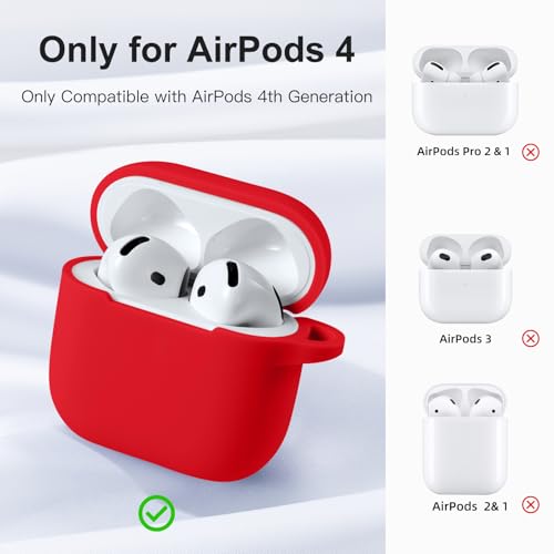 DaQin Compatible with AirPods 4 Case, Soft Silicone Full Protective Case Cover for Apple AirPods 4 Cases with Keychain, Compatible with AirPods 4th Generation Case Accessories for Women Men, Red - Image 2