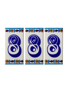 Shiv Kripa Blue Pottery Shiv Kripa Blue Art Pottery Ceramic Decorative 8 Number Multicolour Tile 2 x 4 inch Pack of 3 Tiles 