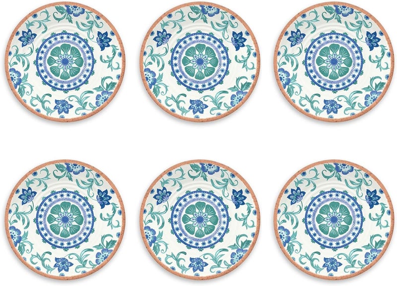 TarHong Rio Turquoise Floral Salad Plate 85 Melamine Set of 6 - Image 1