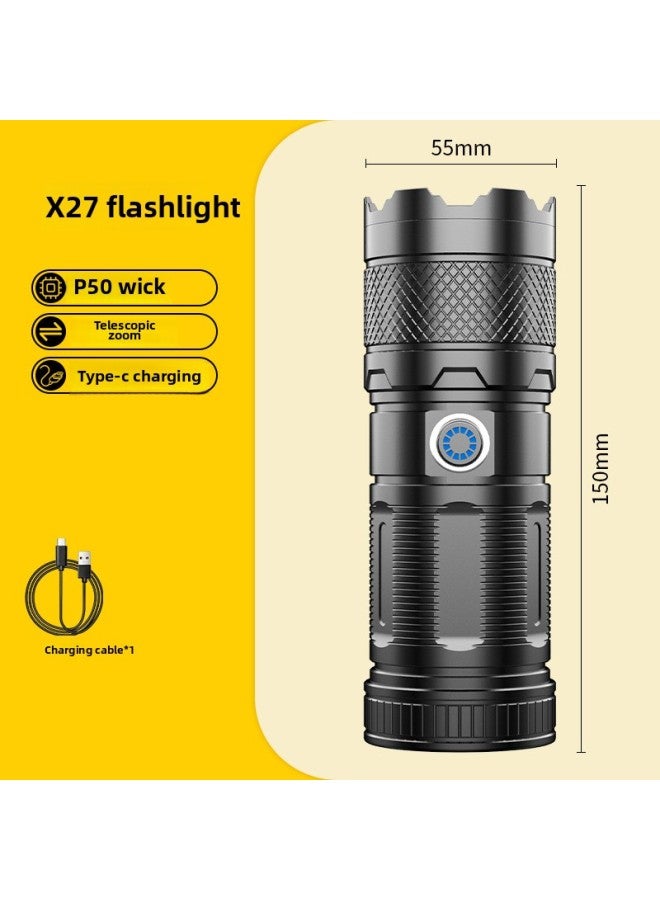 Strong Flashlight Rechargeable Outdoor Super Bright P50 White Laser Long-range Household Rechargeable Condenser Waterproof Flashlight-Product Specifications:Sx27 Low Profile Version P50  - Image 1
