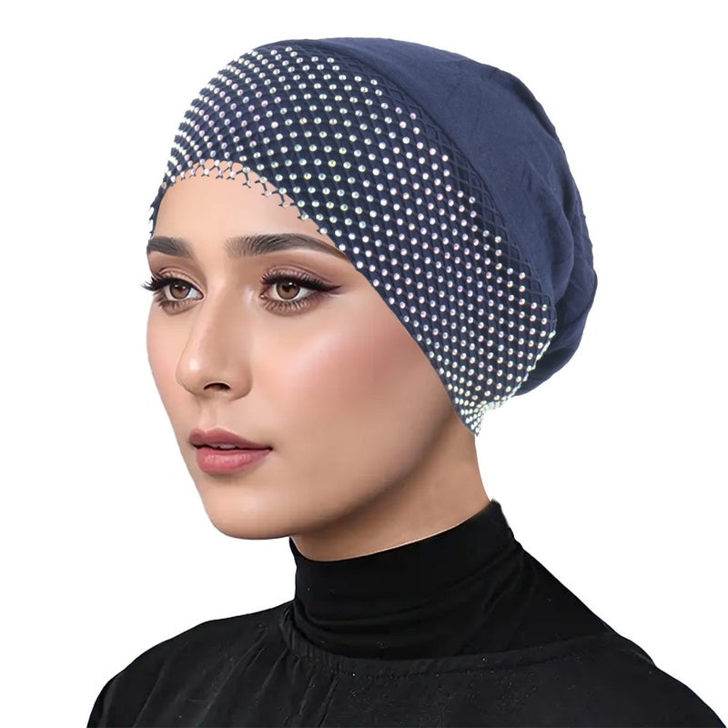 New Modal Cotton Stretch Solid Color Mesh Diamond Splicing Drawstring Strap Casual Turban Hat Baotou Hat Bottoming Hat - Image 4