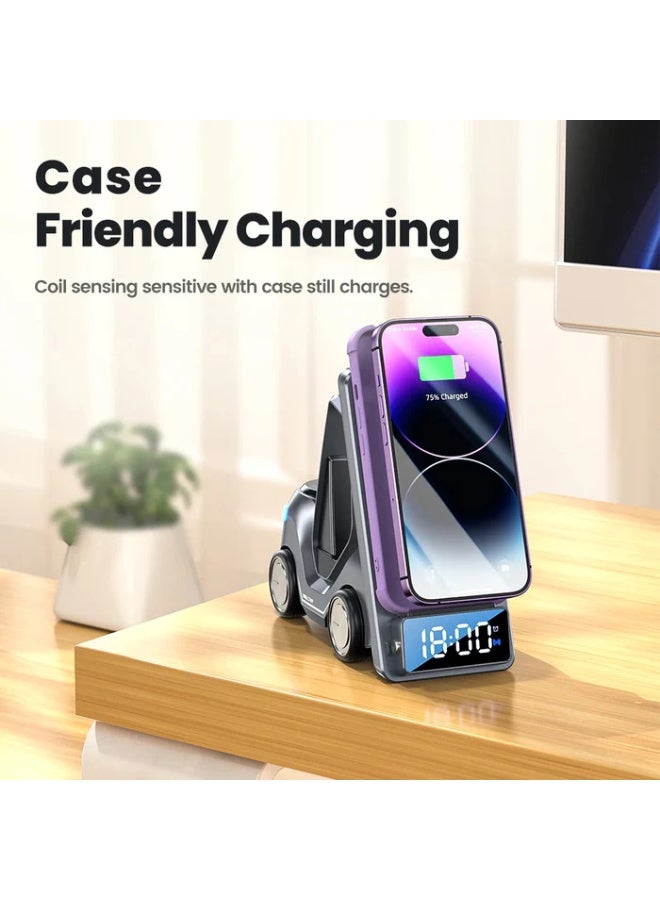 وايرلس محطة شحن لاسلكية 3 في 1 مع ساعة منبه رقمية - شاحن سريع وساعات ذكية - منظم مكتب أنيق وديكور مكتبي - Image 5