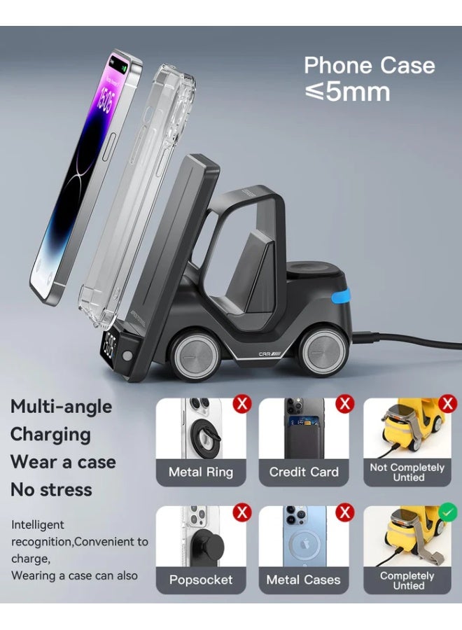 وايرلس محطة شحن لاسلكية 3 في 1 مع ساعة منبه رقمية - شاحن سريع وساعات ذكية - منظم مكتب أنيق وديكور مكتبي - Image 2