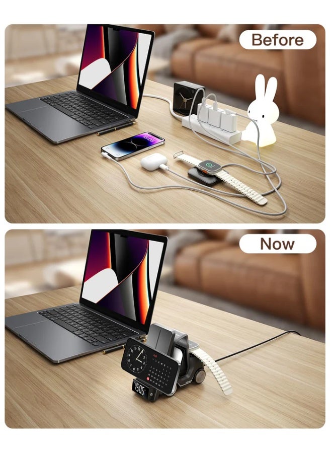 وايرلس محطة شحن لاسلكية 3 في 1 مع ساعة منبه رقمية - شاحن سريع وساعات ذكية - منظم مكتب أنيق وديكور مكتبي - Image 3