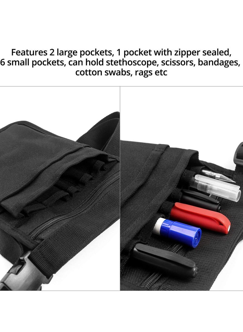 Medical Organizer Belt, Nurse Storage Bag Waist Pouch for Scissors Care Kit Tool, (Black, 10x7")  - Image 4