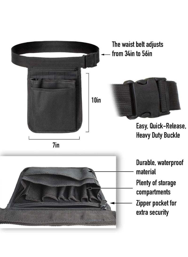 Medical Organizer Belt, Nurse Storage Bag Waist Pouch for Scissors Care Kit Tool, (Black, 10x7")  - Image 3