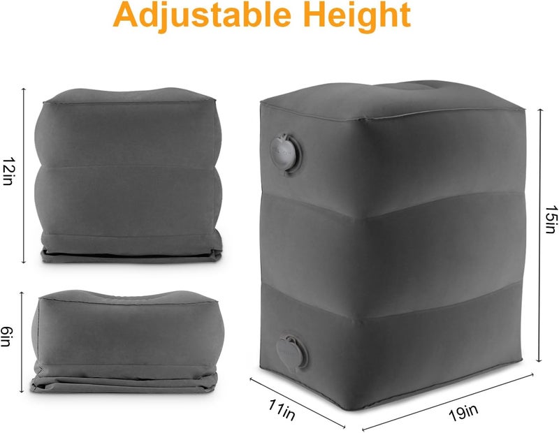 Maliton Airplane Footrest, Inflatable Foot Rest for Kids, Adjustable Height Travel Pillow On Airplanes, Cars, Office, Toddler Travel Essentials (Dark Grey, 1 Pack) - Image 2